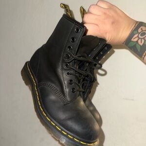 Dr. Martens Black Boots with Yellow Stitching